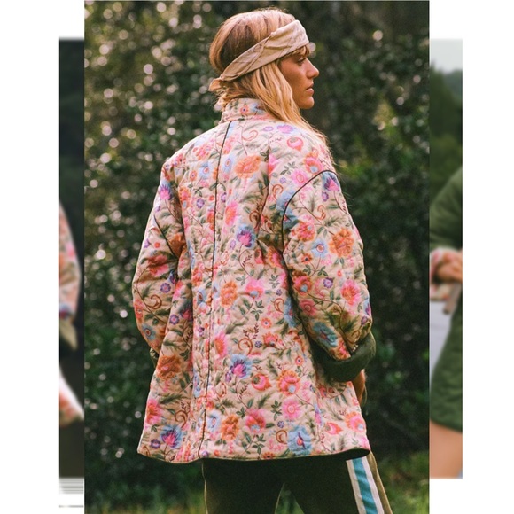 SPELL Valley Quilted Reversible Jacket floral & Green NWT button front closure - Picture 4 of 11